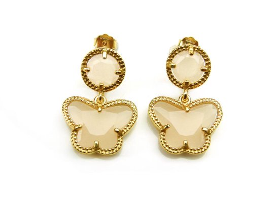 boucles d'oreilles argent boucles d'oreilles plaqué or jaune Modèle Papillon et Bol pierre beige