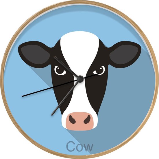 Horloge Murale Tulup En Verre - Motif Vache Noir Et Blanc, Diamètre 30 Cm - Mouvement Quartz, Design Amusant