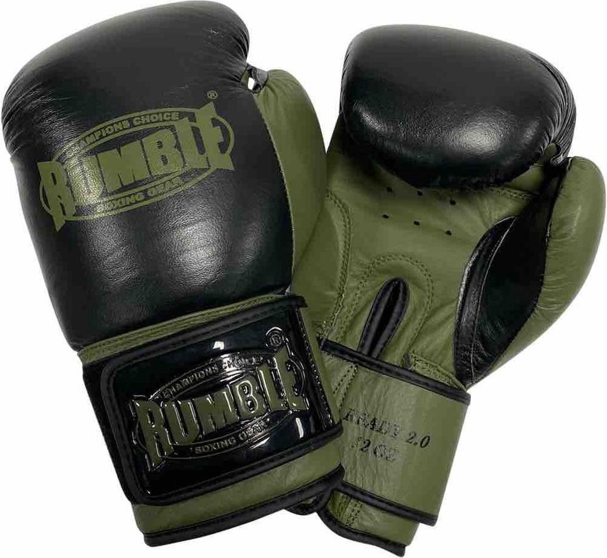 Rumble Ready 2.0 Leer (kick)bokshandschoen Zwart-Army 14 Oz