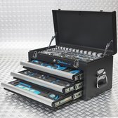 Datona® - Boîte à outils trois tiroirs - 4 tiroirs remplis - noir mat
