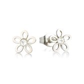 My Bendel zilveren bloemen oorstekers met kristal - Zilveren oorstekers van open bloemen met kristallen - Met luxe cadeauverpakking
