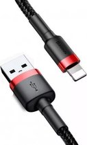 Baseus - Universele USB naar Lightning kabel - Geschikt voor o.a. Apple/iPhone en andere apparaten - 3 Meter - 2.5A - Zwart/Rood