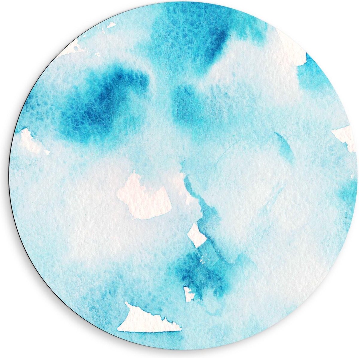 Dibond Wandcirkel - Blauwe Aquarel Verf - 80x80cm Foto op Aluminium Wandcirkel (met ophangsysteem)