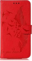 Feather Pattern Litchi Texture Horizontale Flip Leren Case met Portemonnee & Houder & Kaartsleuven Voor Xiaomi Redmi Note 8 Pro (Rood)