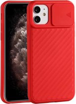 Voor iPhone 12 Max / 12 Pro Sliding Camera Cover Design Twill Anti-Slip TPU Case (Rood)