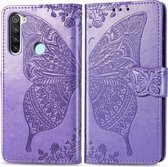 Voor Xiaomi Redmi Note 8T Vlinder Liefde Bloem Reliëf Horizontale Flip Lederen Case met Beugel Lanyard Kaartsleuf Portemonnee (Lichtpaars)