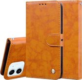 Zakelijke stijl olie wax textuur horizontale flip lederen tas met houder & kaartsleuven & portemonnee voor iPhone 12 mini (geel)