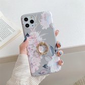 Voor iPhone 11 Kleurrijke Laser Flower-serie TPU mobiele telefoonhoes met diamanten ringhouder (roze bloem)