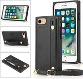 Voor iPhone 7/8 / SE 2020 polsband PU + TPU schokbestendige beschermhoes met crossbody lanyard & houder & kaartsleuf (zwart)