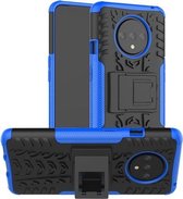 Voor OnePlus 7T Tyre Texture Shockproof TPU + PC beschermhoes met houder (blauw)