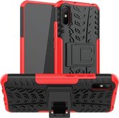 Voor Xiaomi Redmi 9A Tyre Texture Shockproof TPU + PC beschermhoes met houder (rood)