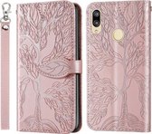 Voor Huawei Y7 Prime (2019) Life of Tree Embossing Pattern Horizontale Flip Leather Case met Houder & Card Slot & Portemonnee & Fotolijst & Lanyard (Rose Gold)