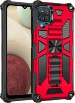 Voor Samsung Galaxy A12 schokbestendige TPU + pc magnetische beschermhoes met houder (rood)