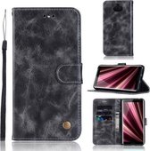 Voor Sony Xperia 10 Retro Koperen Knop Crazy Horse Horizontale Flip PU Leren Case met Houder & Kaartsleuven & Portemonnee & Lanyard (Grijs)