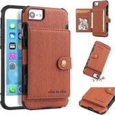 Voor iPhone 8/7 geborstelde textuur schokbestendig PU + TPU-hoesje, met kaartsleuven en portemonnee en fotolijst (bruin)