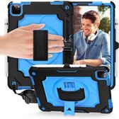 360 graden rotatie draaitafel Contrast kleur Robot schokbestendig siliconen + pc beschermhoes met houder voor iPad Air (2020) 10.9 / Pro 11 (2020) (marineblauw + blauw)