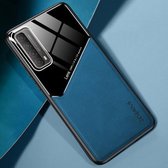 Voor Huawei P Smart 2021 All-inclusive leer + beschermhoes van organisch glas met metalen ijzeren plaat (koningsblauw)