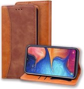 Voor Samsung Galaxy A20 / A30 Zakelijke stiksels Horizontale flip lederen tas met dubbel vouwen & beugel & kaartsleuven & fotolijst & portemonnee (bruin)