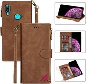 Voor Samsung Galaxy A20e Rits Multi-kaartsleuven Horizontale Flip PU lederen tas met houder & kaartsleuven & portemonnee & lanyard & fotolijst (bruin)