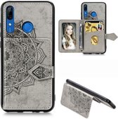 Voor Huawei P Smart Z Mandala Reliëf Magnetische Doek PU + TPU + PC Case met Houder & Kaartsleuven & Portemonnee & Fotolijst & Riem (Grijs)