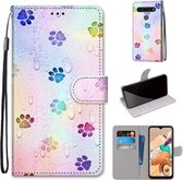 Voor LG K41S / K51S Gekleurde Tekening Cross Textuur Horizontale Flip PU Lederen Case met Houder & Kaartsleuven & Portemonnee & Lanyard (Voetafdruk Waterdruppels)