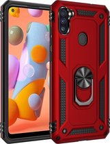 Voor Samsung Galaxy A11 (Amerikaanse versie) Schokbestendige TPU + pc-beschermhoes met 360 graden roterende houder (rood)