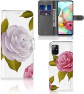 Wallet Book Case Geschikt voor Samsung Galaxy A71 Telefoon Hoesje Cadeau voor haar Roses