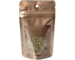 Bronze Stand Up Zipper Pouch with Oval Window 8 x 5 x 13 cm + Hang Hole (100 Pieces)