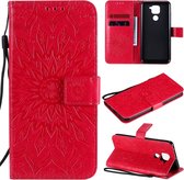 Voor Xiaomi Redmi Note 9 / Redmi 10X 4G Zonnebloempatroon met reliÃ«f Horizontaal Flip PU-lederen tas met houder en kaartsleuven en portemonnee en draagkoord (rood)