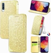 Voor Samsung Galaxy A50 Blooming Mandala Reliëfpatroon Magnetische Horizontale Flip Leren Case met Houder & Kaartsleuven & Portemonnee (Geel)