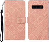 Voor Samsung Galaxy S10 + etnische stijl reliëf patroon horizontale flip lederen tas met houder & kaartsleuven & portemonnee & lanyard (roze)