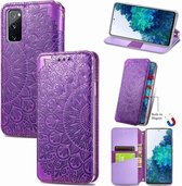 Blooming Mandala reliëf patroon magnetische horizontale flip lederen tas met houder & kaartsleuven & portemonnee voor Samsung Galaxy S20 FE (paars)