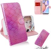 Voor Galaxy A10s Effen Kleur Kleurrijke Magnetische Gesp Horizontale Flip PU Lederen Case met Houder & Kaartsleuven & Portemonnee & Lanyard (Roze)