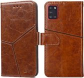 Voor Samsung Galaxy A31 (EU-versie) Geometrische stiksels Horizontale flip TPU + PU lederen tas met houder & kaartsleuven en portemonnee (lichtbruin)