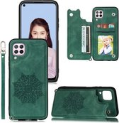 Voor Samsung Galaxy A42 5G Mandala reliëf PU + TPU hoesje met houder & kaartsleuven & fotolijst & riem (groen)