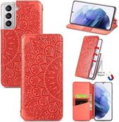 Voor Samsung Galaxy S21 + 5G Blooming Mandala Reliëfpatroon Magnetische Horizontale Flip Leren Case met Houder & Kaartsleuven & Portemonnee (Rood)