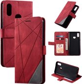 Voor Samsung Galaxy A10s Skin Feel Splicing Horizontale Flip Leather Case met houder & kaartsleuven & portemonnee & fotolijst (rood)