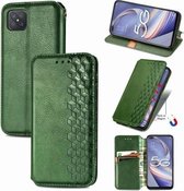 Voor OPPO A92S Cubic Grid Pressed Horizontal Flip Magnetic PU Leather Case met houder & kaartsleuven & portemonnee (groen)