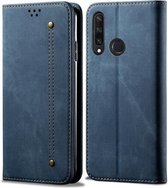Voor Huawei Y6P denim textuur casual stijl horizontale flip lederen tas met houder & kaartsleuven & portemonnee (blauw)