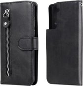 Voor Samsung Galaxy S21 5G Mode Kalf Textuur Rits Horizontale Flip Leren Case met Houder & Kaartsleuven & Portemonnee (Zwart)