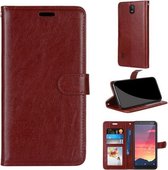 Voor Nokia C2 Pure Kleur Horizontale Flip PU Lederen Case met Houder & Kaartsleuven & Portemonnee & Fotolijst (Bruin)