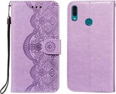 Voor Huawei Y9 (2019) Flower Vine Embossing Pattern Horizontale Flip Leather Case met Card Slot & Holder & Wallet & Lanyard (Purple)