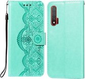 Voor Huawei nova 6 Flower Vine Embossing Pattern Horizontale Flip Leather Case met Card Slot & Holder & Wallet & Lanyard (Green)