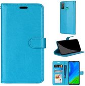 Voor Huawei P Smart 2020 Pure Kleur Horizontale Flip PU Leren Case met Houder & Kaartsleuven & Portemonnee & Fotolijst (Blauw)