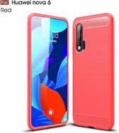 Voor Huawei Nova 6 Brushed Texture Carbon TPU Case (Rood)