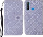 Voor OPPO Realme 5 etnische stijl reliëf patroon horizontale flip lederen tas met houder & kaartsleuven & portemonnee & lanyard (paars)