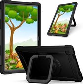 Voor Samsung Galaxy Tab A7 10.4 (2020) T500 / T505 Contrastkleur Schokbestendig Robot siliconen + pc-hoes met polsbandhouder (zwart)