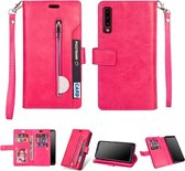Voor Samsung Galaxy A70 Multifunctionele Rits Horizontale Flip Leren Case met Houder & Portemonnee & 9 Kaartsleuven & Lanyard (Rose Rood)