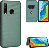 Voor Huawei P30 Lite / nova 4e Koolstofvezel Textuur Magnetisch Horizontaal Flip TPU + PC + PU lederen tas met kaartsleuf (groen)