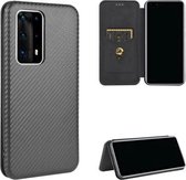 Voor Huawei P40 Pro + Carbon Fiber Texture Magnetische Horizontale Flip TPU + PC + PU Leather Case met Card Slot (Black)